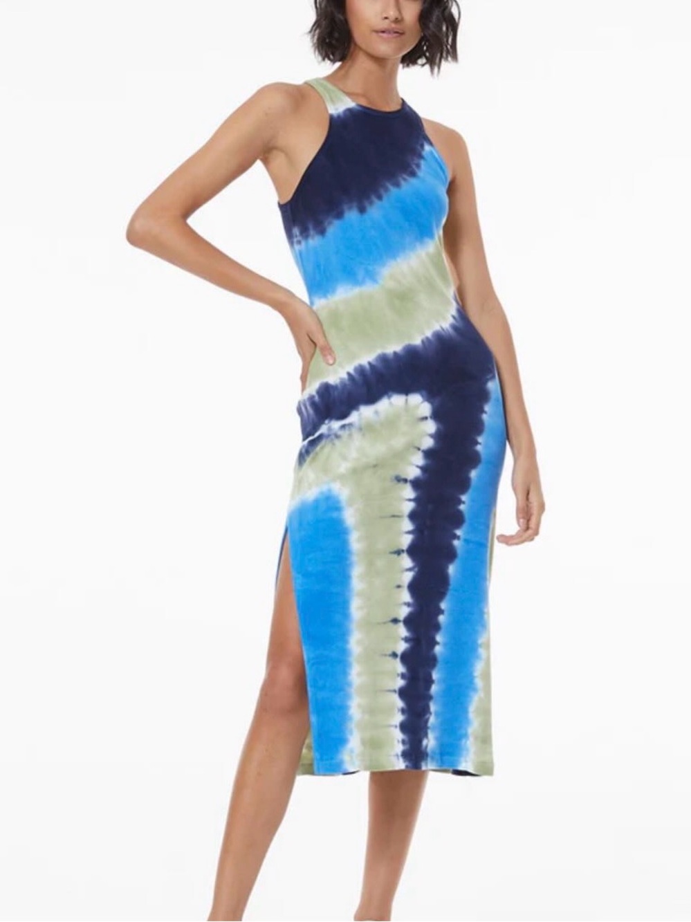 Sleeveless Tie-Dye Midi Dress in Blue & Green
